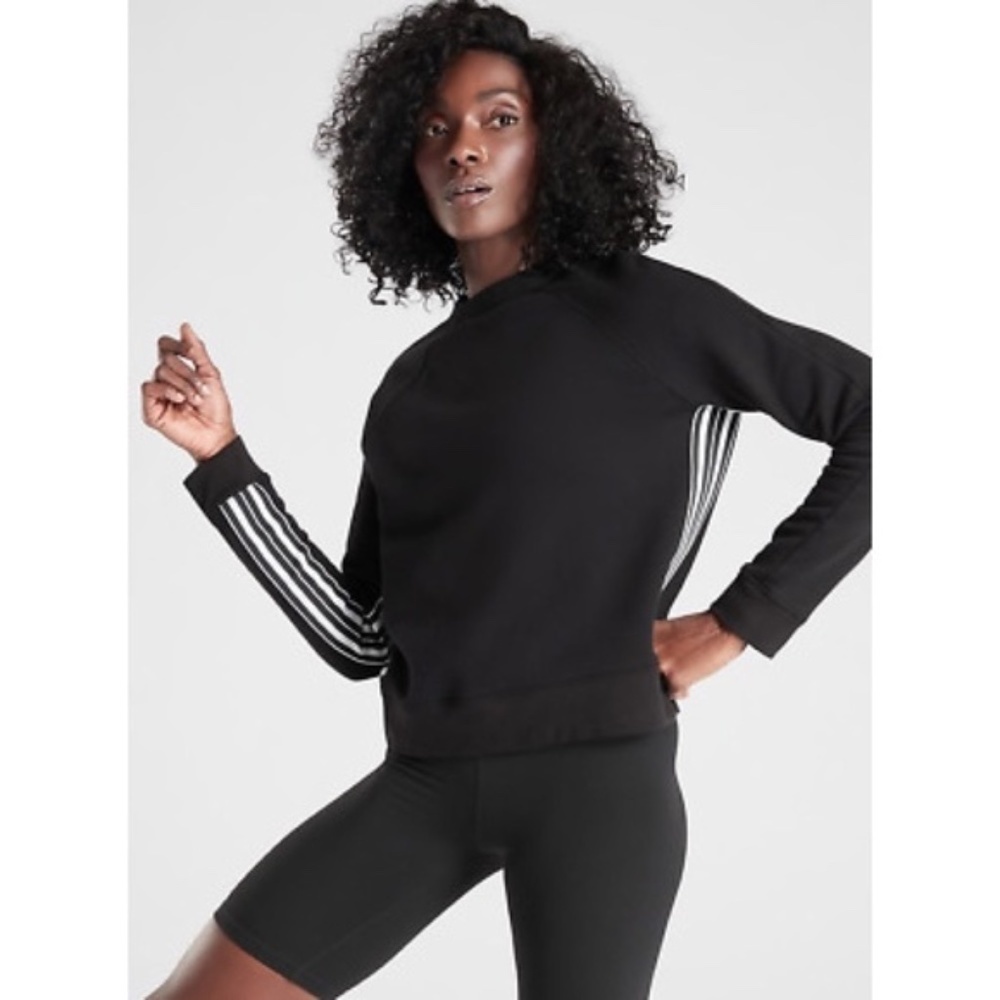 Athleta Black knit crewneck with strips on sides size XS